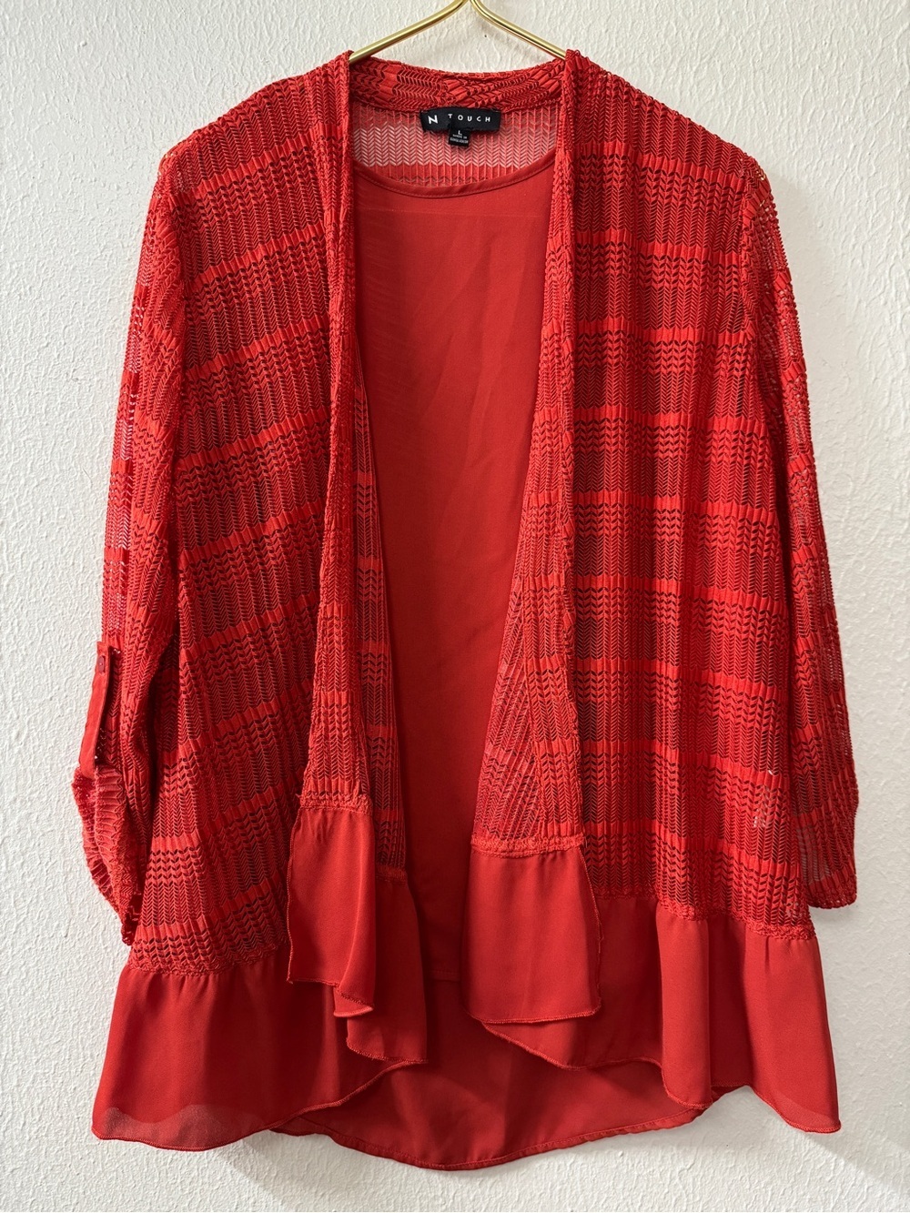 N Touch Burnt Orange Red Open-Front Knit Cardigan With Matching Tank